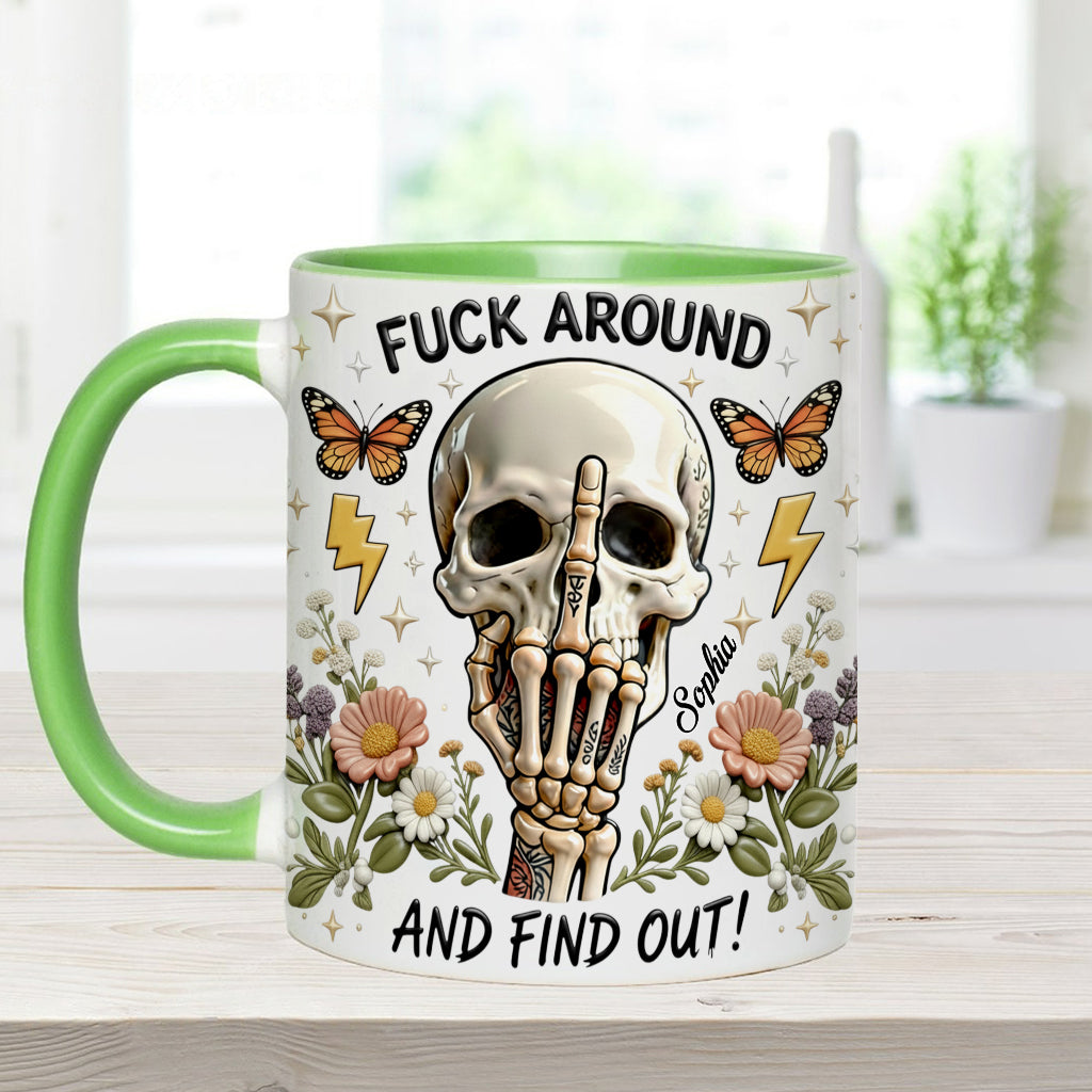 F Around And Find Out - Personalized Skull Accent Mug & Coaster