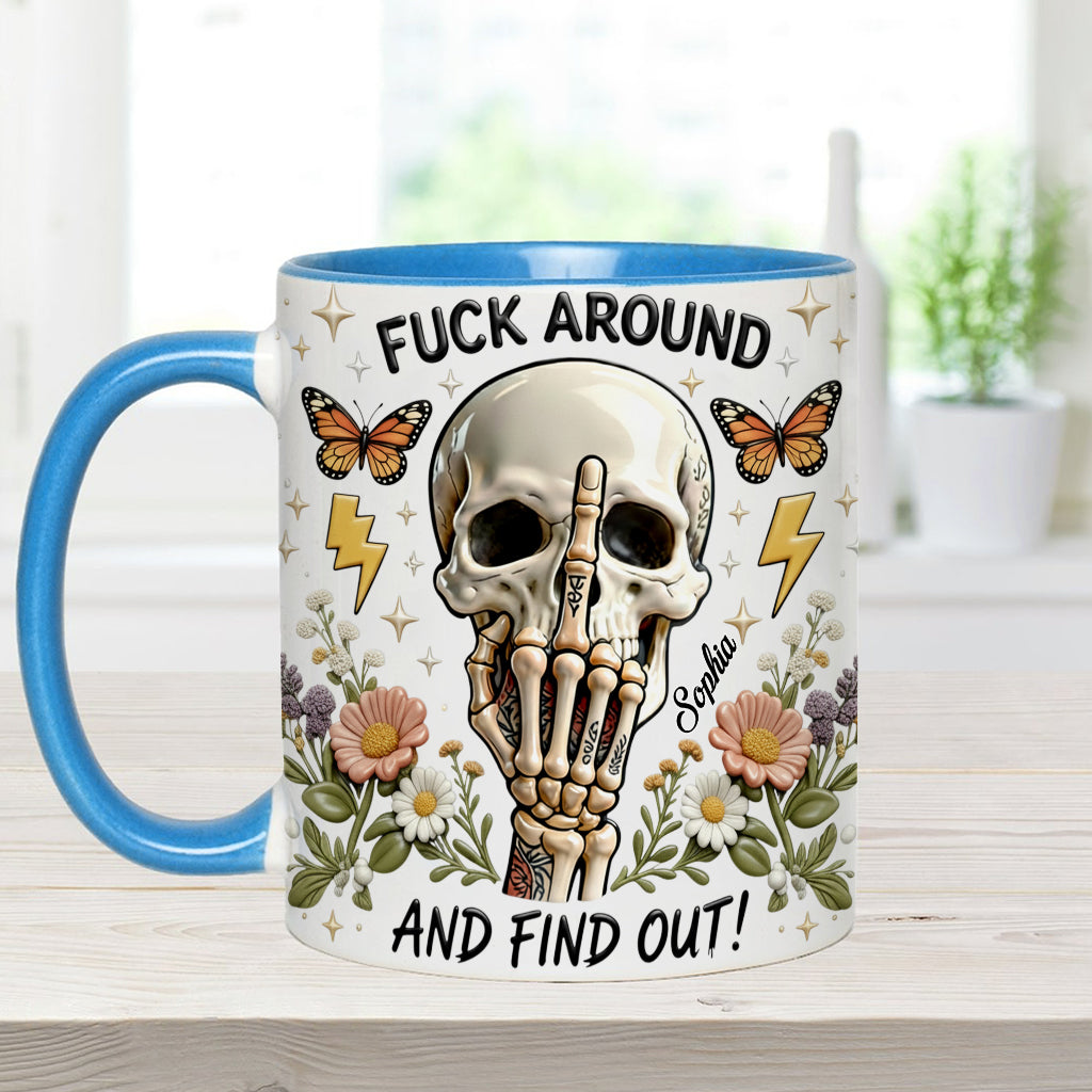 F Around And Find Out - Personalized Skull Accent Mug & Coaster