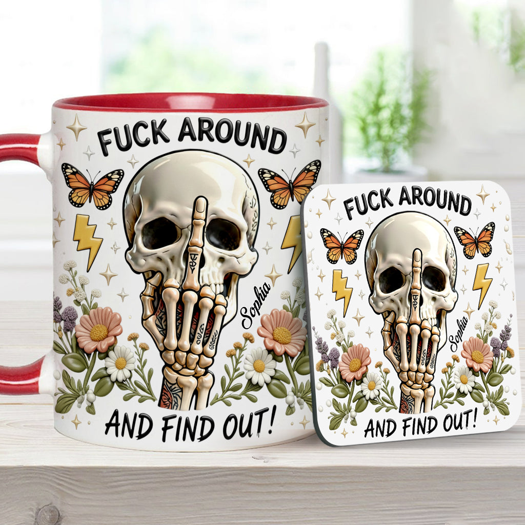 F Around And Find Out - Personalized Skull Accent Mug & Coaster