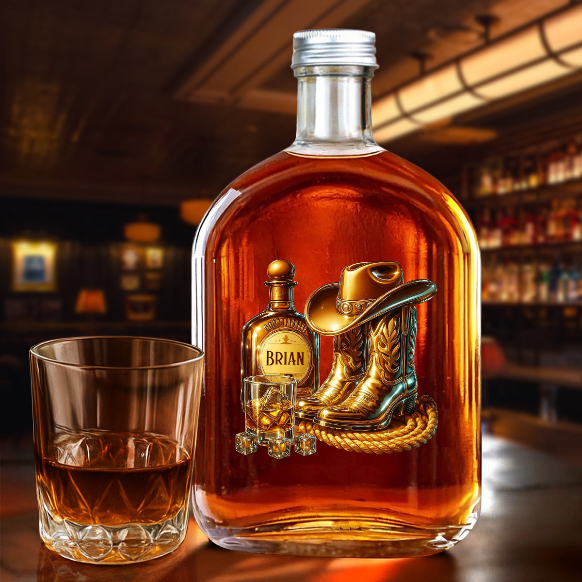 Cowboy-Stiefel-Hut - personalisierte Whisky-Weinflasche