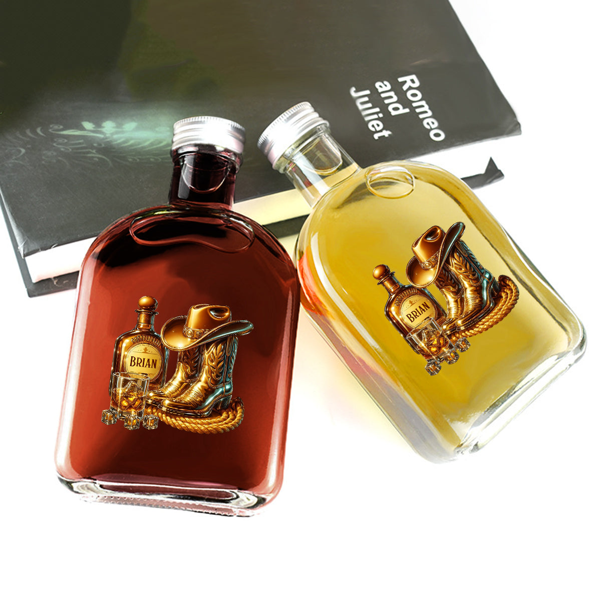 Cowboy-Stiefel-Hut - personalisierte Whisky-Weinflasche