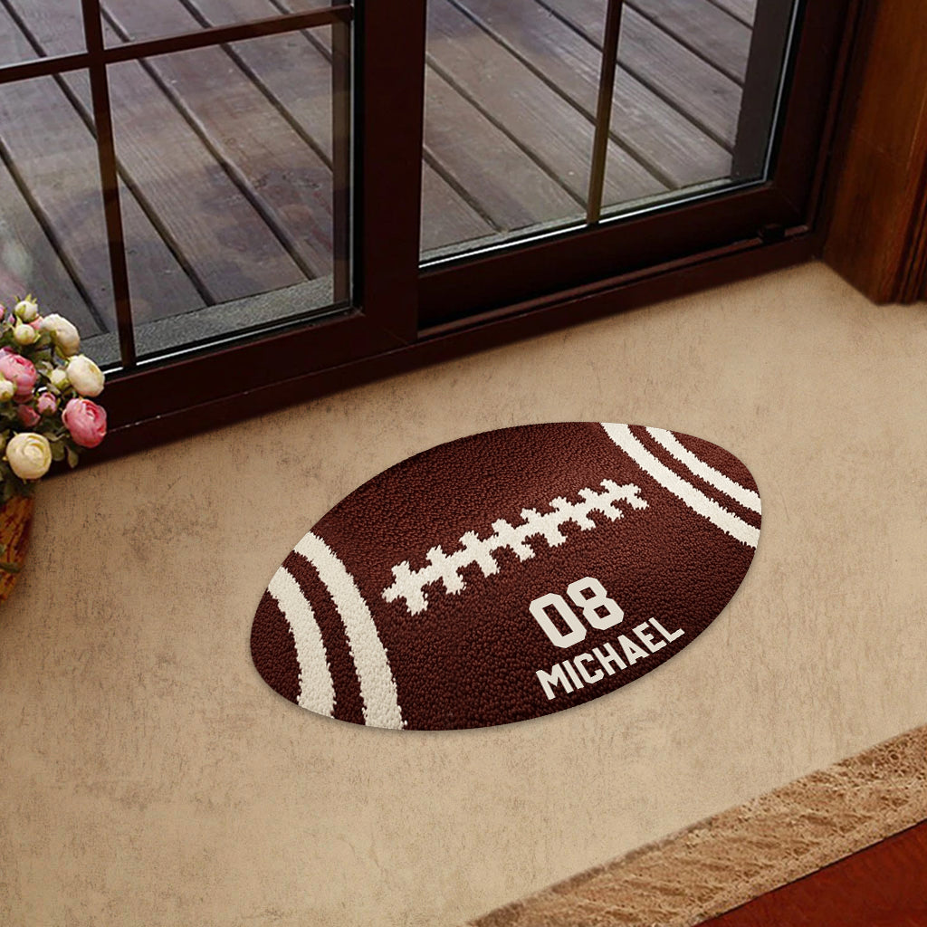 Football Player - Personalized Football Shaped Doormat/ Rug