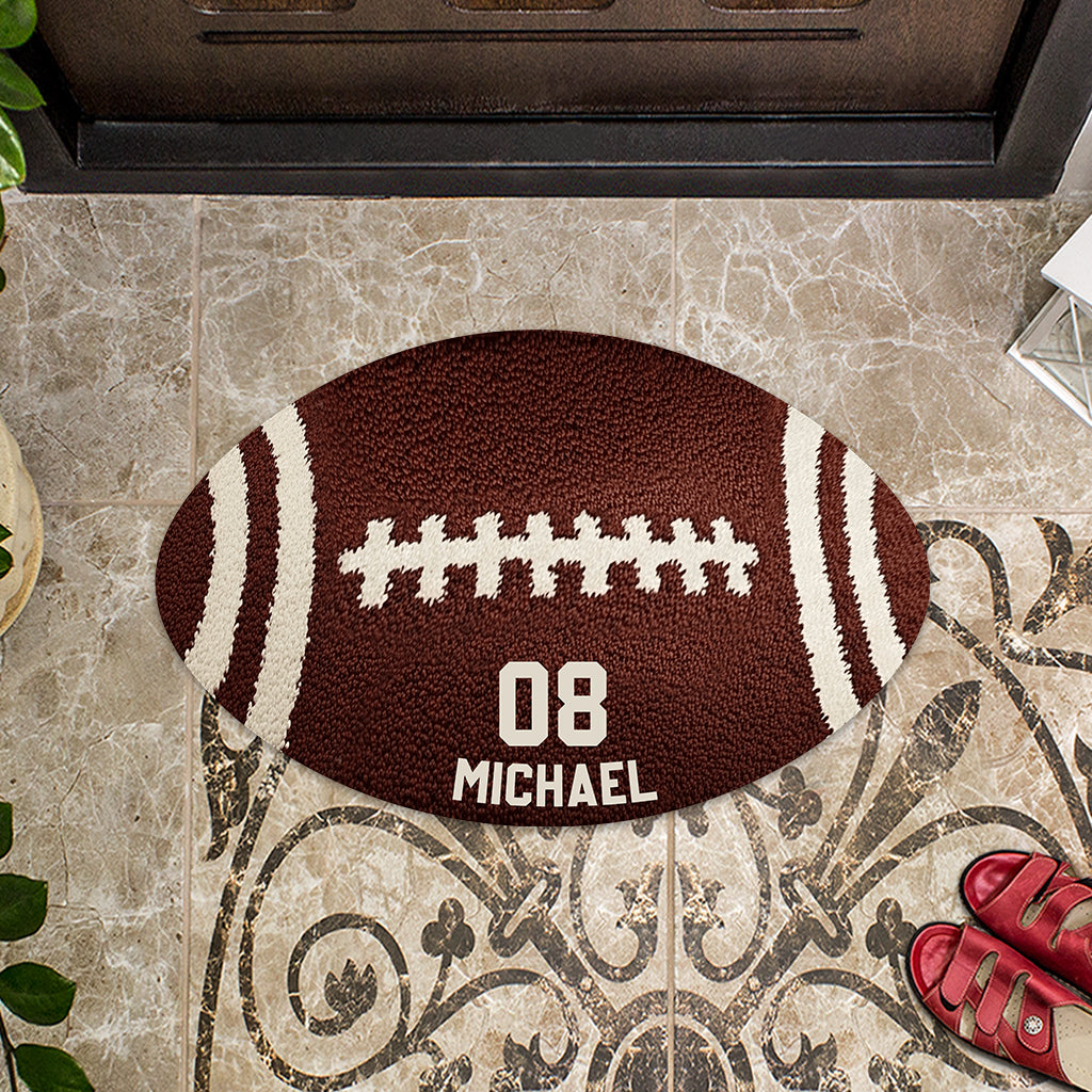 Football Player - Personalized Football Shaped Doormat/ Rug