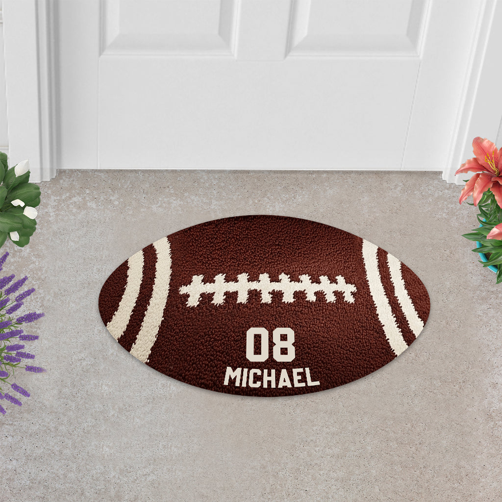 Football Player - Personalized Football Shaped Doormat/ Rug