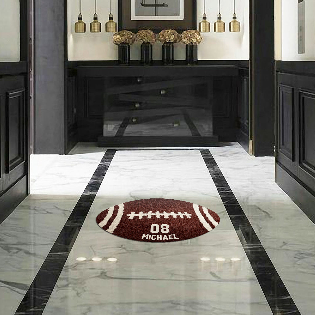Football Player - Personalized Football Shaped Doormat/ Rug