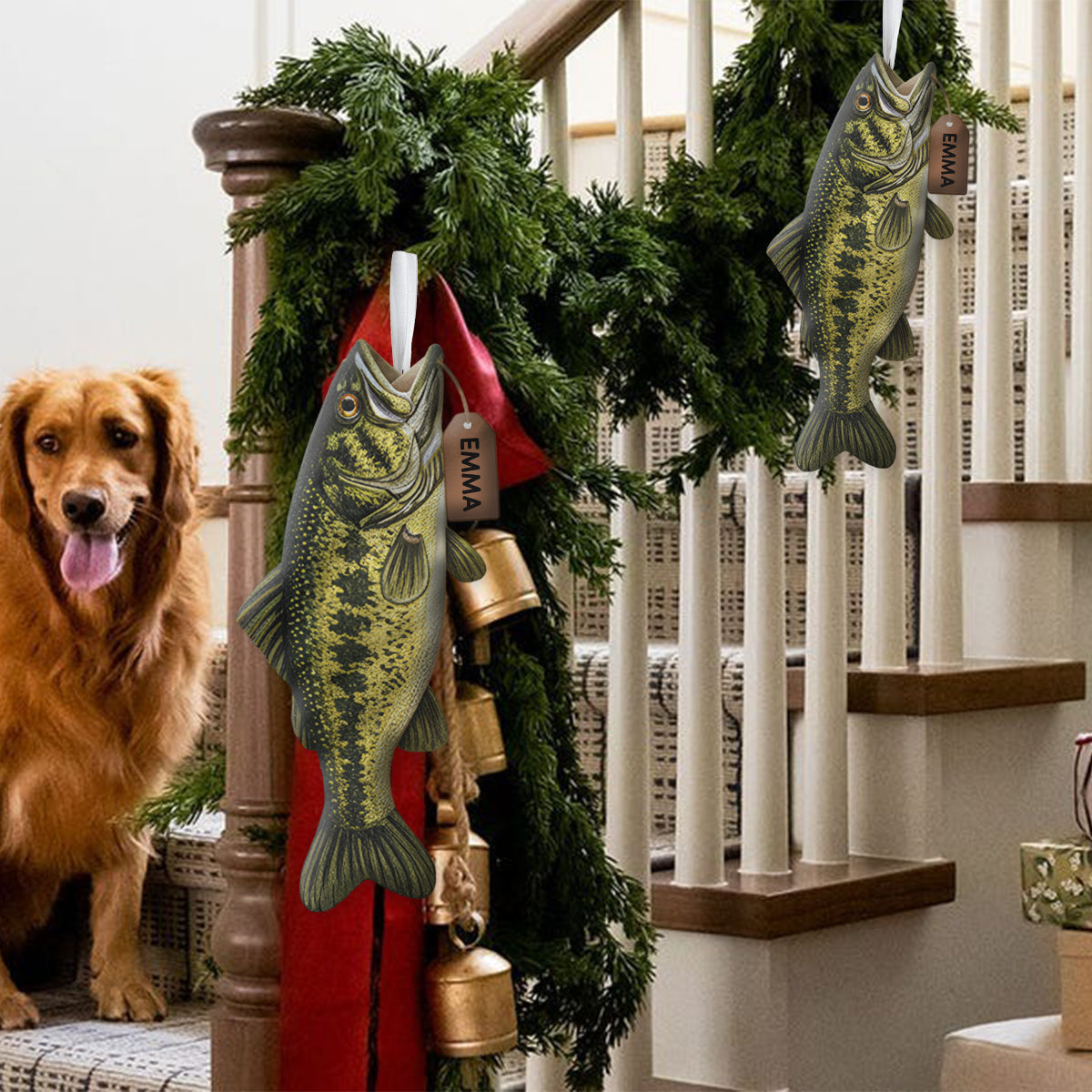 Merry Fishmas - Personalized Fishing Shaped Christmas Stocking