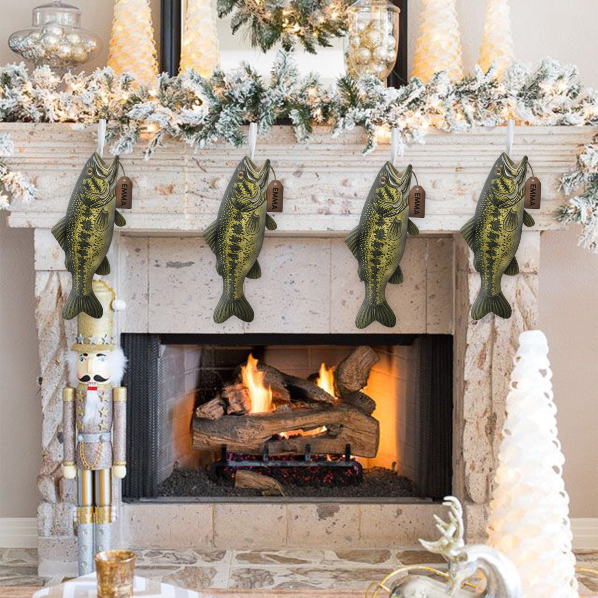 Merry Fishmas - Personalized Fishing Shaped Christmas Stocking