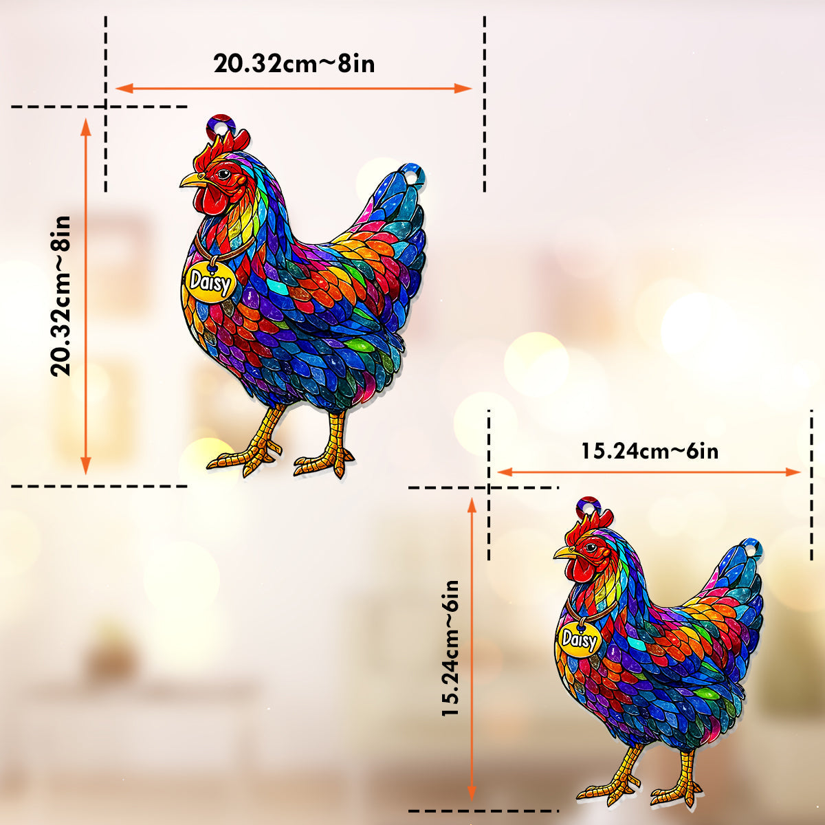 Atemberaubendes Huhn und Hahn – personalisierter Fensterhänger mit Hühnermotiv