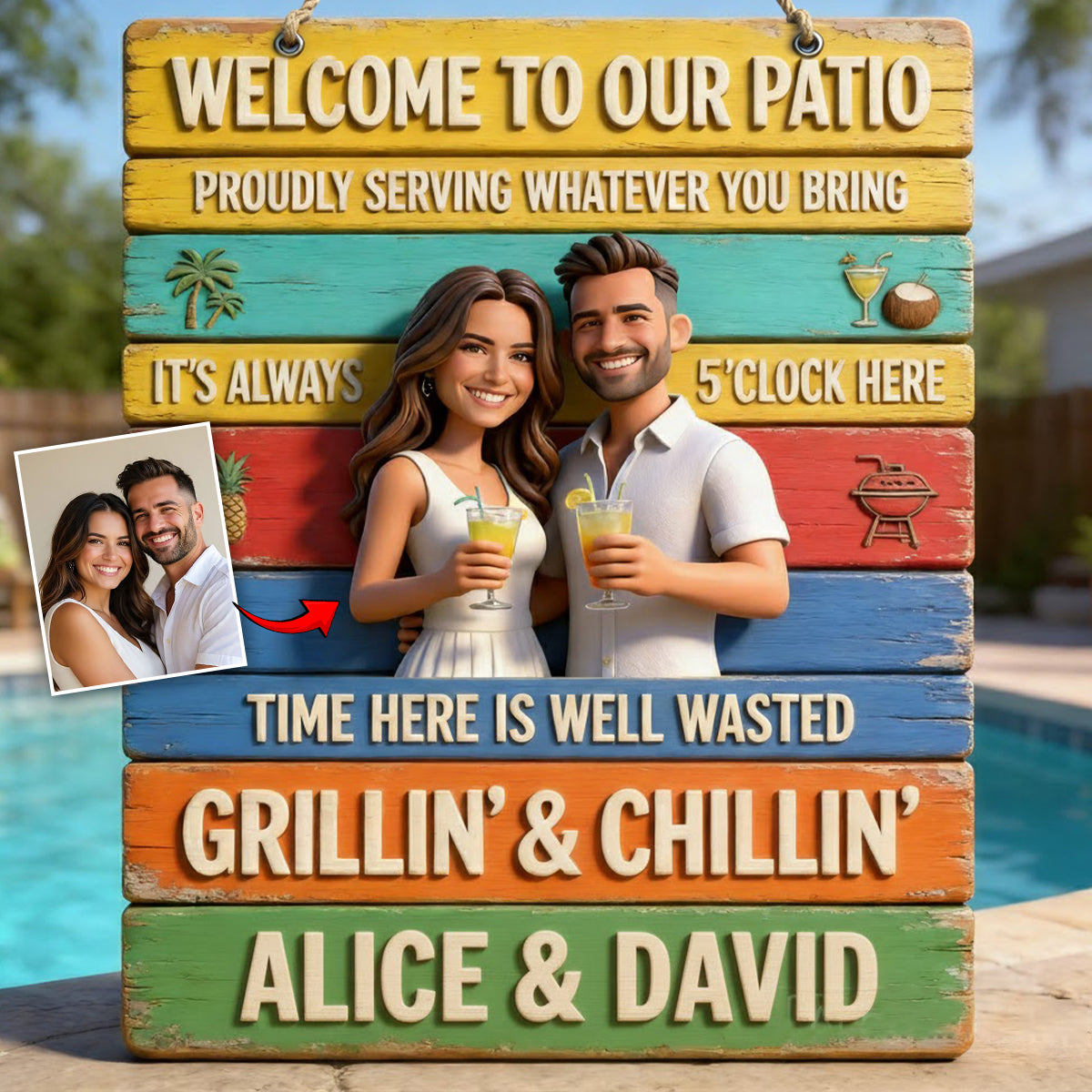 Individuell gestaltbares rechteckiges Holzschild für den Garten mit Ihrem Wunschfoto