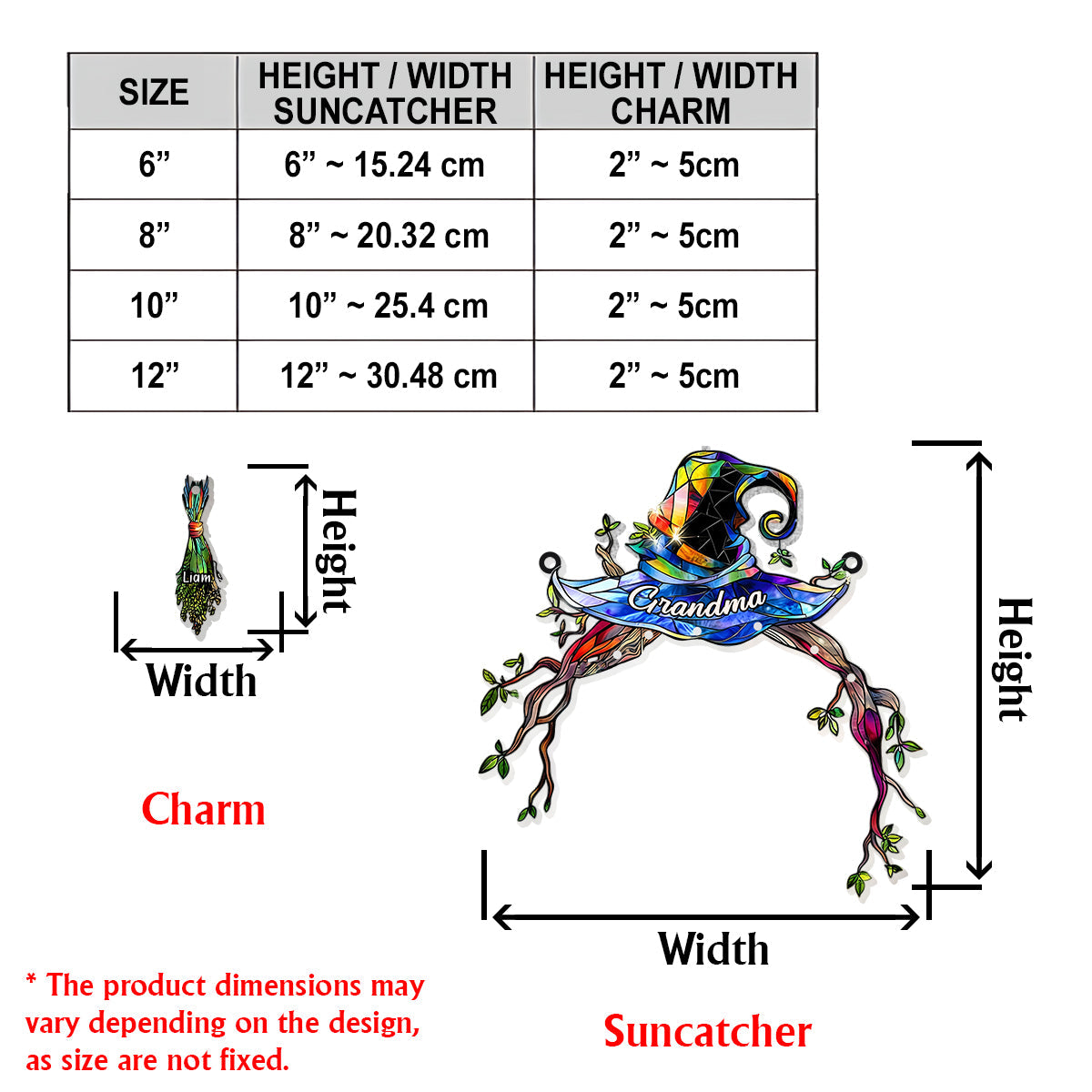 Grandma Mom Witch Hat - Personalized Grandma Window Hanging Suncatcher With Custom Charms