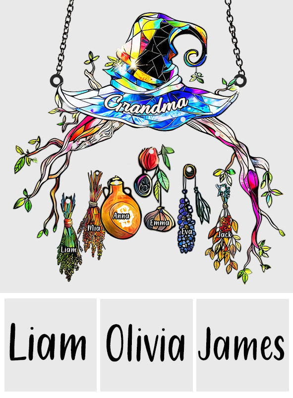 Grandma Mom Witch Hat - Personalized Grandma Window Hanging Suncatcher With Custom Charms