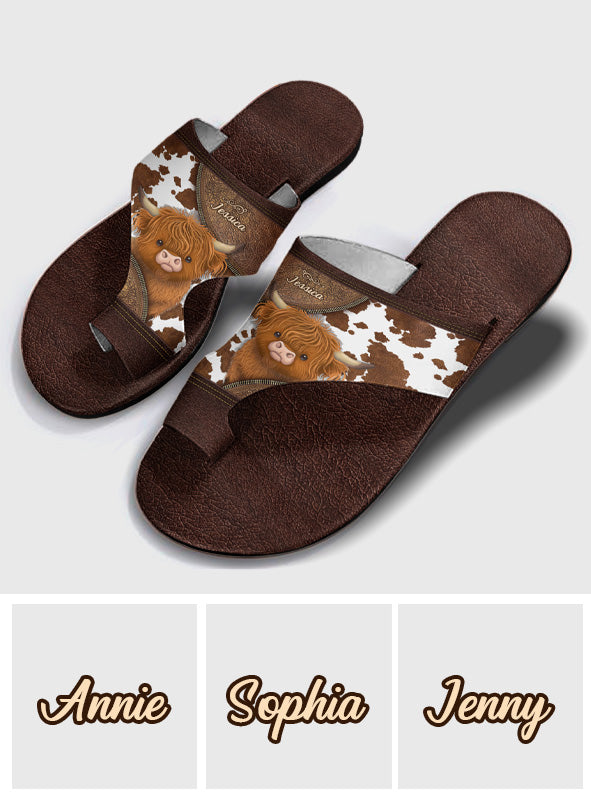 Love Highland Cow - Personalized Highland Cow Open Toe Sandals