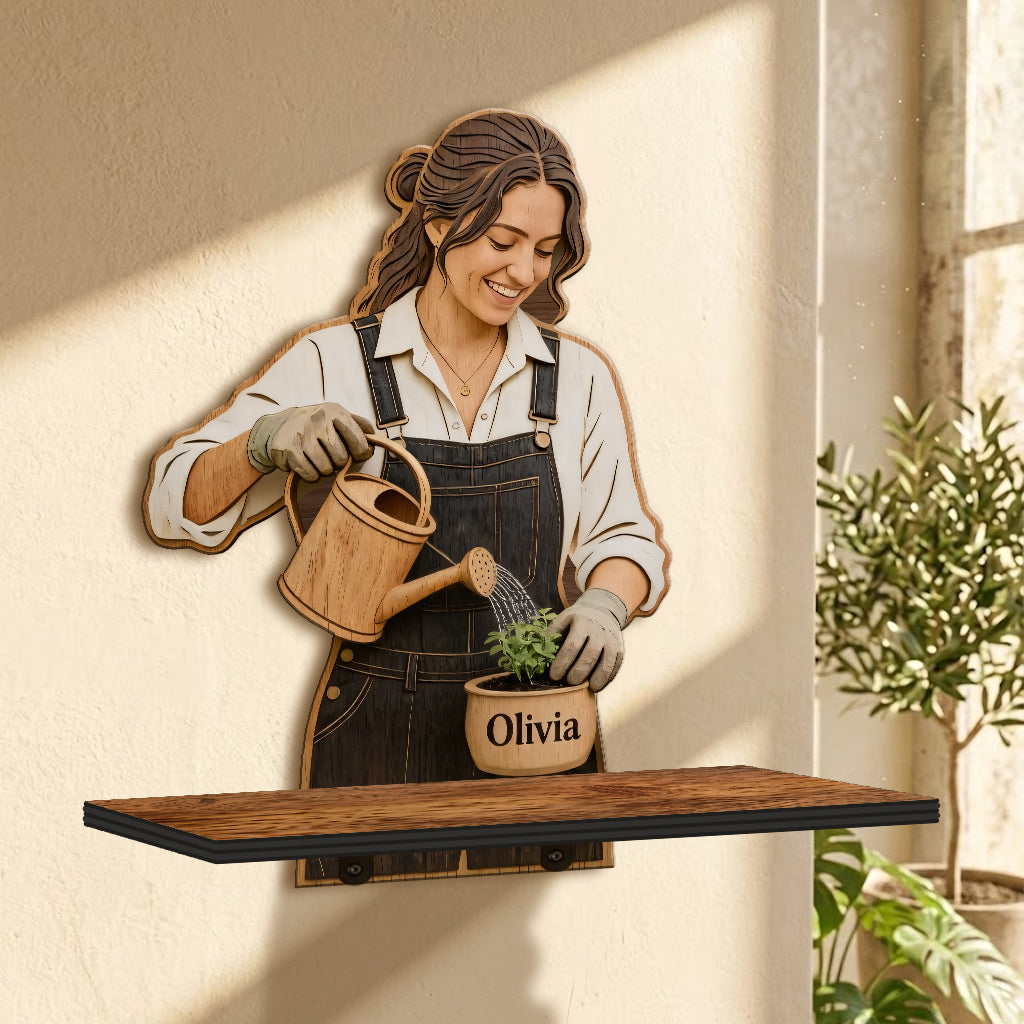 Custom Garden Lover - Personalized Gardening Wooden Floating Shelf