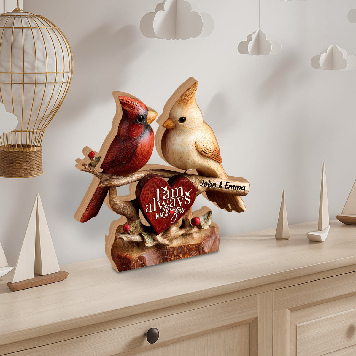 Cardinals I'm Always With You - Personalized Couple Custom Shaped Wood Plaque