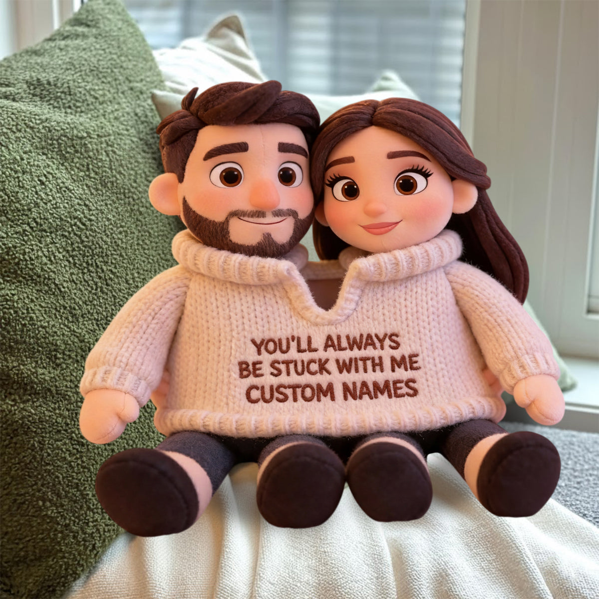 You Always Be Stuck With Me - Personalized Couple Faux Fur Shaped Pillow