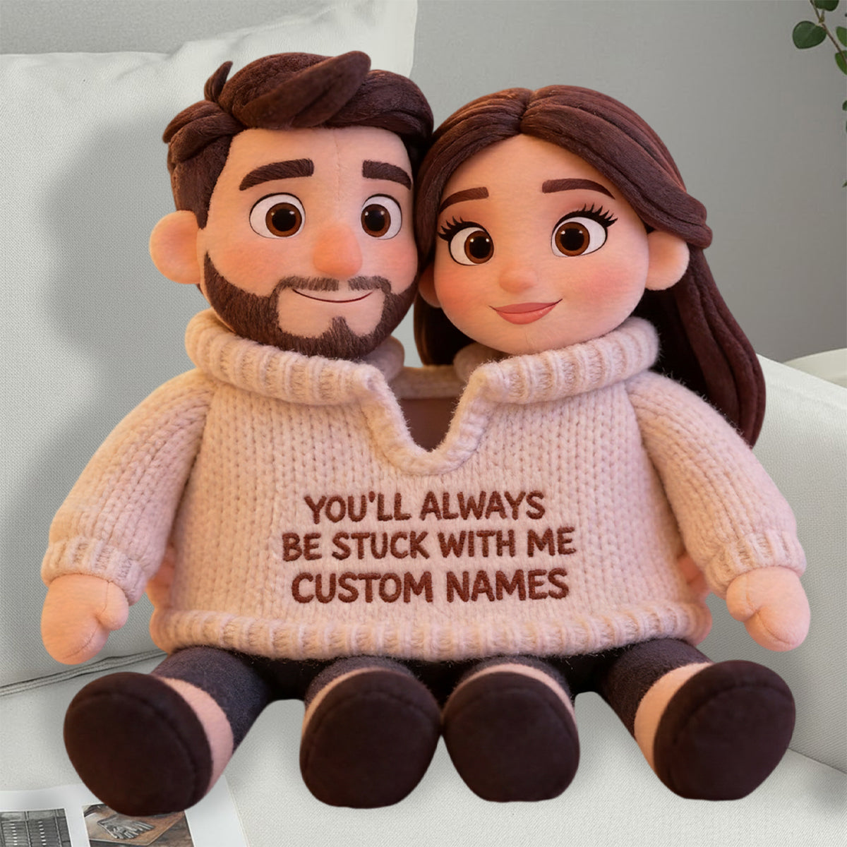 You Always Be Stuck With Me - Personalized Couple Faux Fur Shaped Pillow