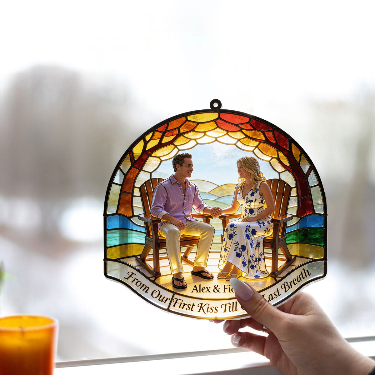 From Our First Kiss Till Our Last Breath - Personalized Couple Window Hanging Suncatcher Ornament