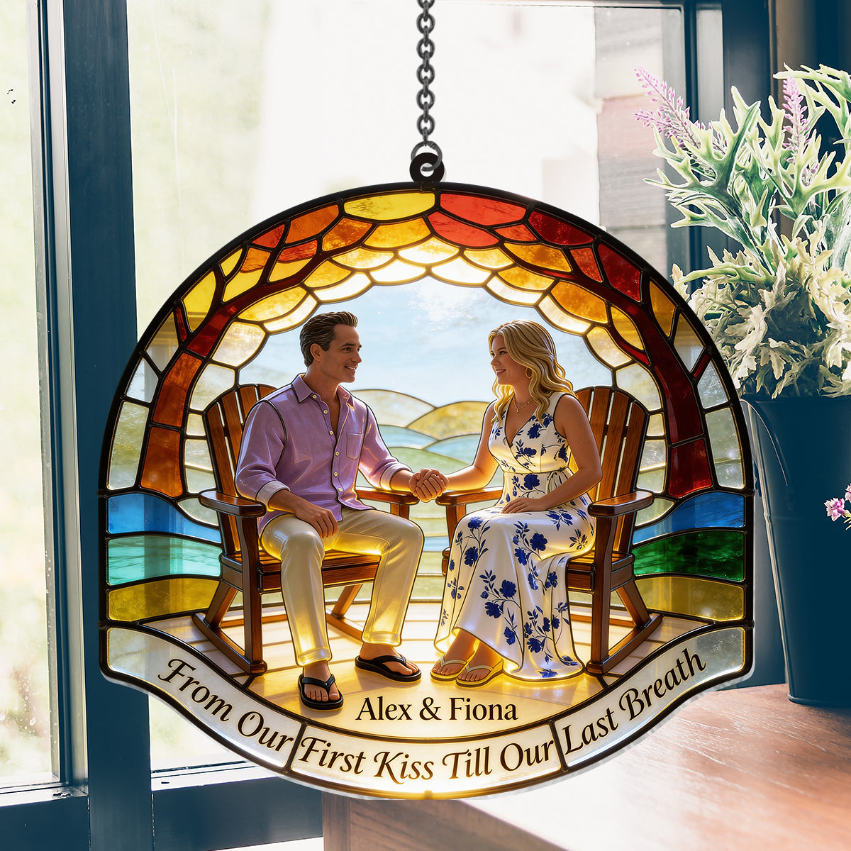 From Our First Kiss Till Our Last Breath - Personalized Couple Window Hanging Suncatcher Ornament
