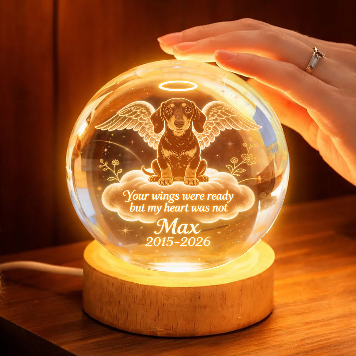 Your Wings Were Ready - Personalized Dog Crystal Ball Night Light