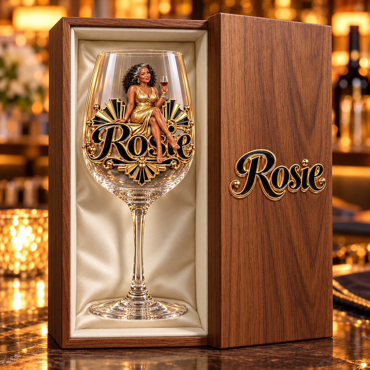 Personalized Custom Photo Art Deco Wine Glass - Gift for Older Women