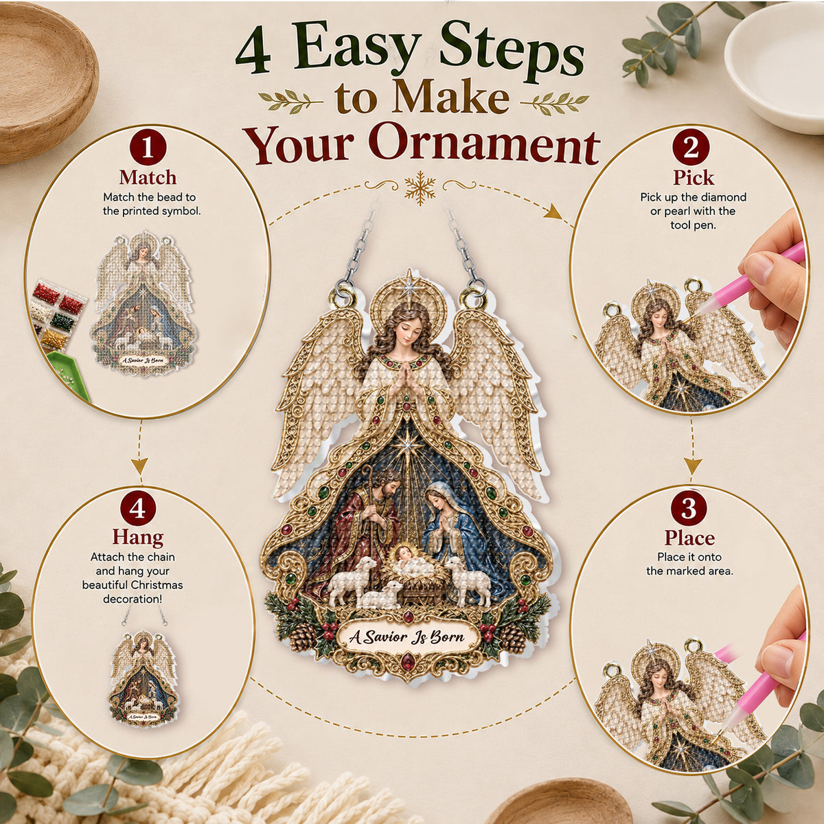 Nativity Angel - Personalized Christian Diamond Painting Ornament Kit
