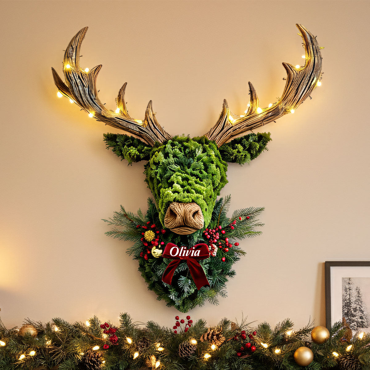 Deer Wreath - Personalized Hunting LED Light Acrylic Sign