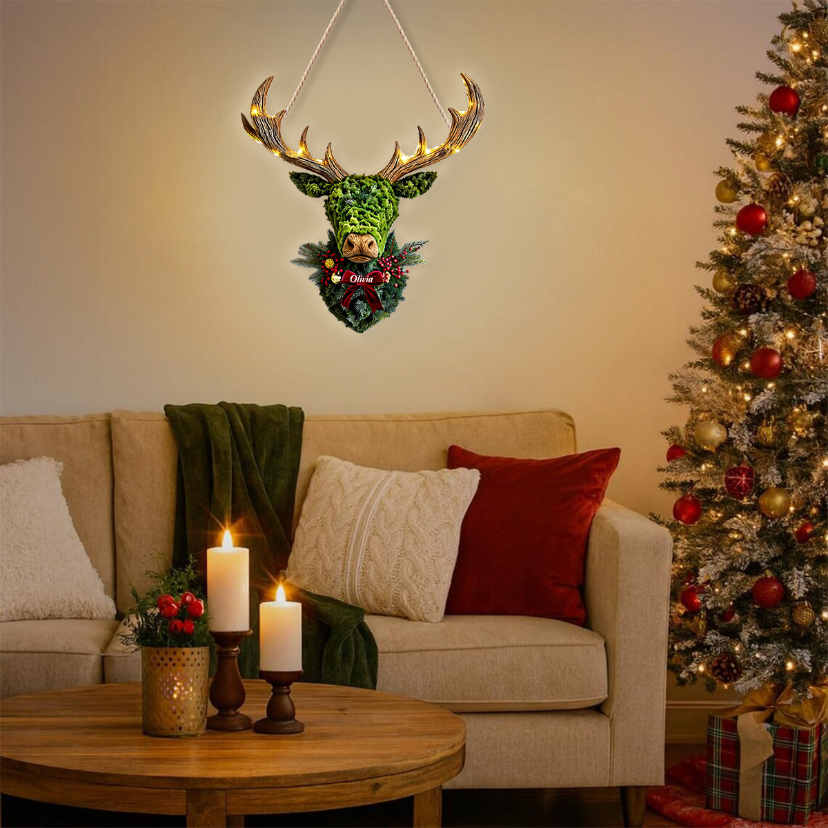 Deer Wreath - Personalized Hunting LED Light Acrylic Sign