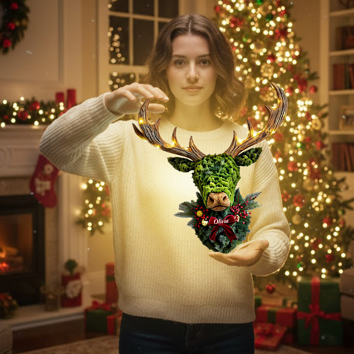 Deer Wreath - Personalized Hunting LED Light Acrylic Sign