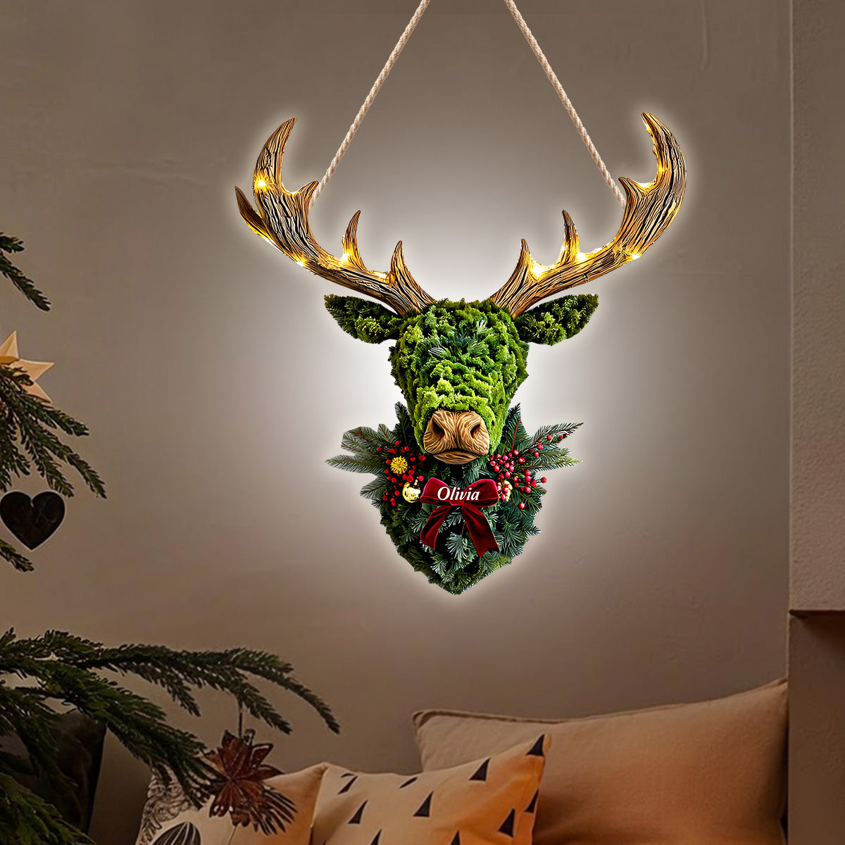 Deer Wreath - Personalized Hunting LED Light Acrylic Sign