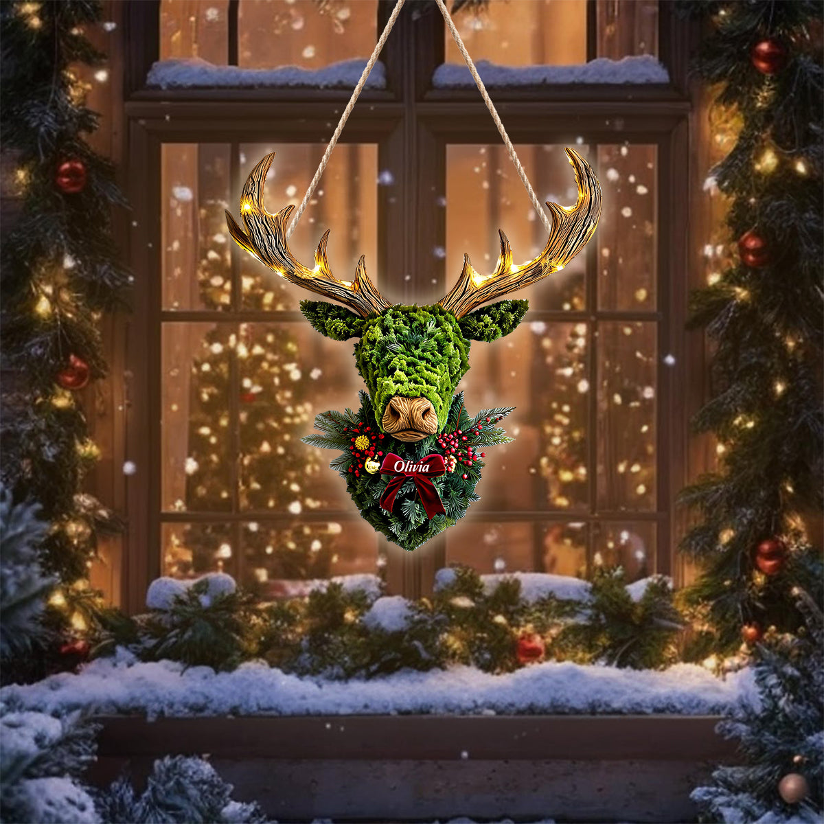 Deer Wreath - Personalized Hunting LED Light Acrylic Sign