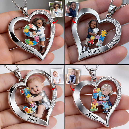Lettre Autisme - Collier pendentif en métal personnalisé en forme de pendentif, symbole de sensibilisation à l'autisme