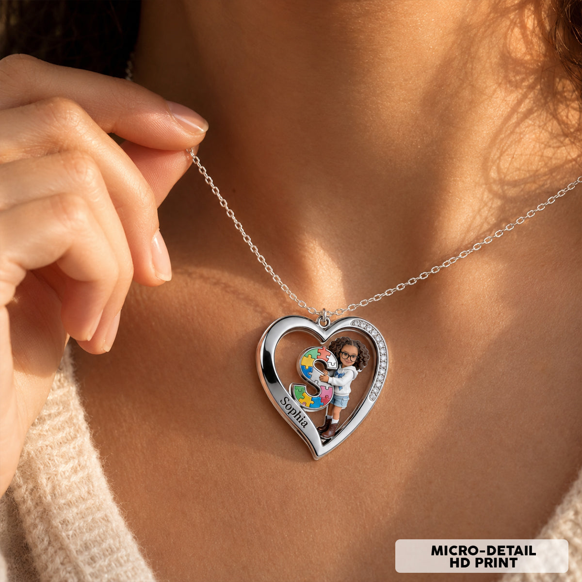 Lettre Autisme - Collier pendentif en métal personnalisé en forme de pendentif, symbole de sensibilisation à l'autisme