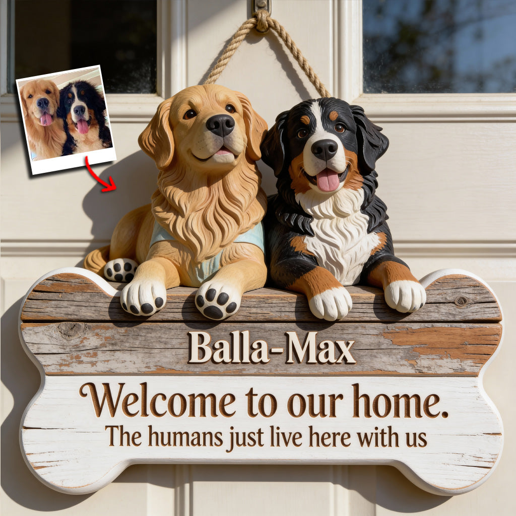 Welcome To Our Home - Personalized Dog Custom Shaped Wood Sign