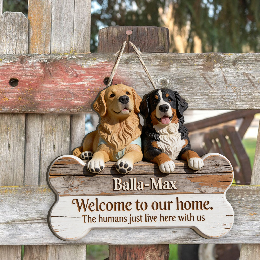 Welcome To Our Home - Personalized Dog Custom Shaped Wood Sign