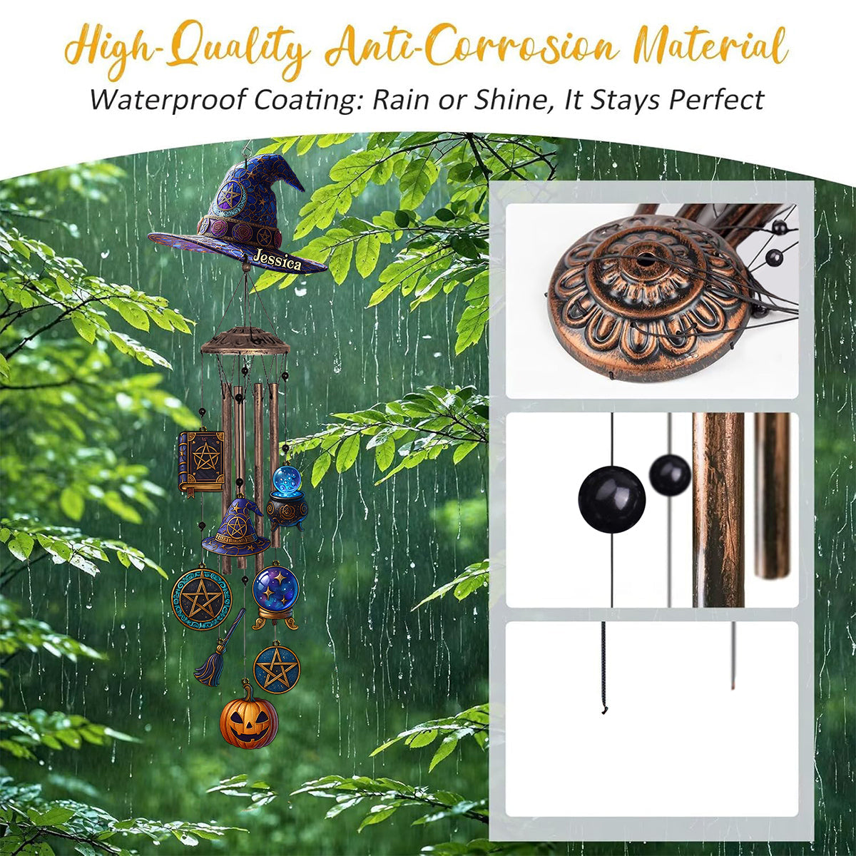 Witch Hat - Personalized Witch Wind Chime With Charms