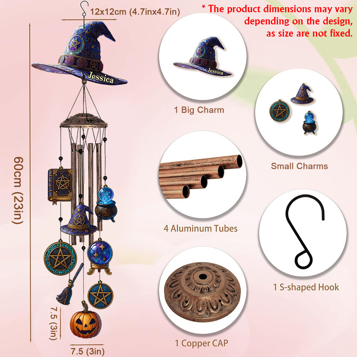 Witch Hat - Personalized Witch Wind Chime With Charms