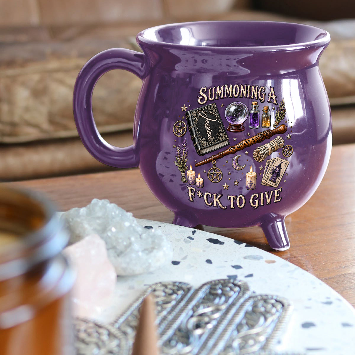 Summoning A Fck To Give - Personalized Witch Cauldron Mug
