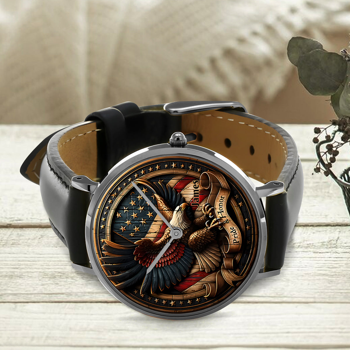 Fierté et honneur - Montre-bracelet personnalisée Aigle à tête blanche