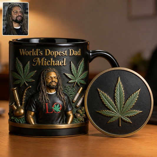 Der coolste Papa der Welt - Personalisierte Weed-Tasse & Untersetzer