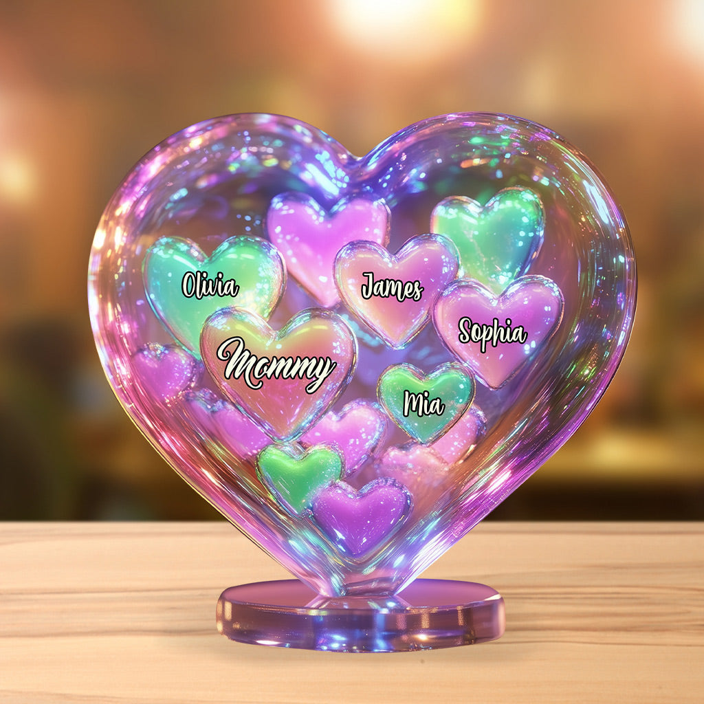Mom Hearts In Heart - Personalized Mother Custom Shaped Acrylic Plaque