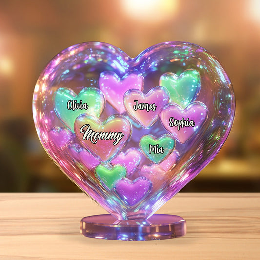Mom Hearts In Heart - Personalized Mother Custom Shaped Acrylic Plaque