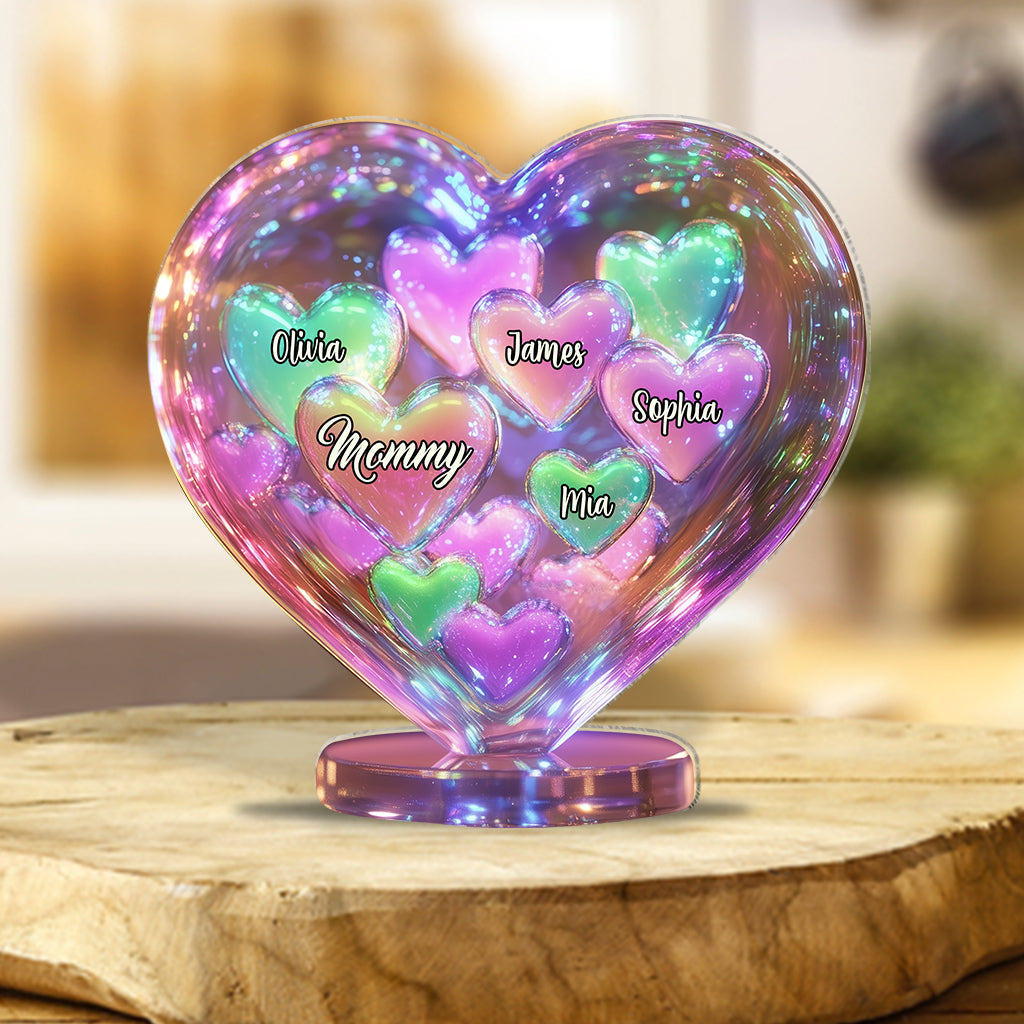 Mom Hearts In Heart - Personalized Mother Custom Shaped Acrylic Plaque