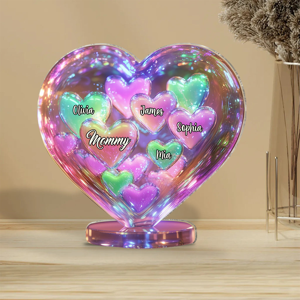 Mom Hearts In Heart - Personalized Mother Custom Shaped Acrylic Plaque