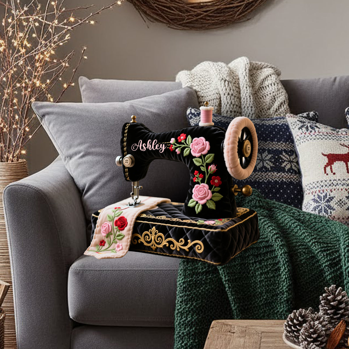 Perfect Gift For Sewing Lovers - Personalized Sewing Faux Fur Shaped Pillow