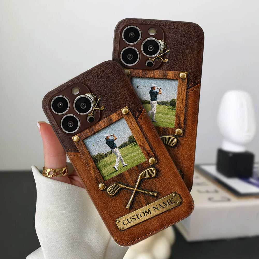 Erinnerungen auf dem Golfplatz – Personalisierte Golf-Handyhülle aus Leder