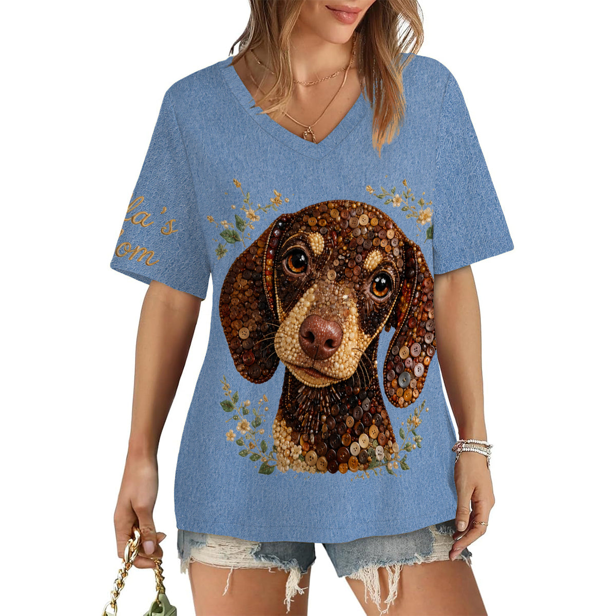 Button Mosaic Art Styled Shirt for Pet Lovers - Personalized Dog Fully Printed V-Neck T-Shirt