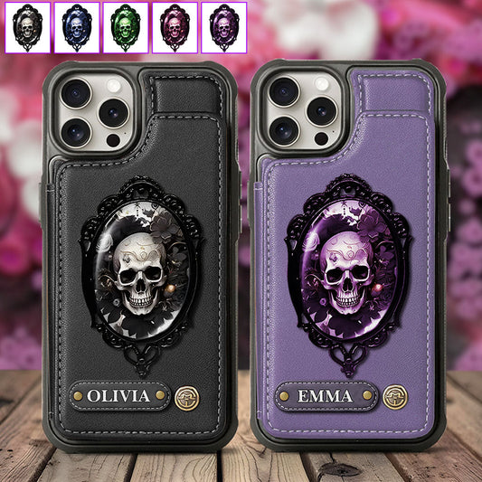 Gothic Floral Skull - Personalized Skull Wallet Phone Case