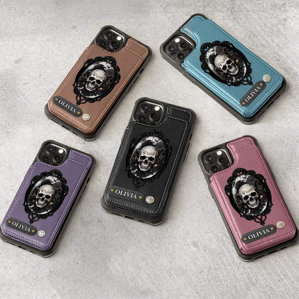Gothic Floral Skull - Personalized Skull Wallet Phone Case