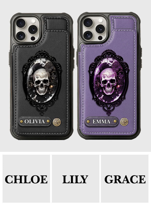 Gothic Floral Skull - Personalized Skull Wallet Phone Case