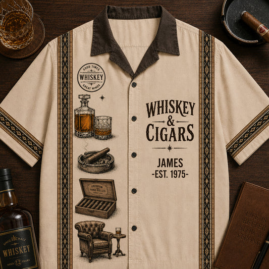 Whiskey & Cigar - Personalized Whisky Hawaiian Shirt